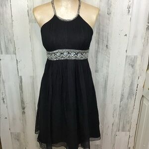Vintage Scala 100% Silk Crystal Sequin Beaded Cocktail Dress Black Halter Knee 6